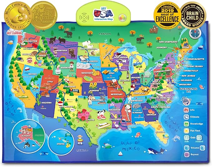 BEST LEARNING i-Poster My USA Interactive Map - Educational Talking Toy for Kids of Ages 5 to 12 Years Old