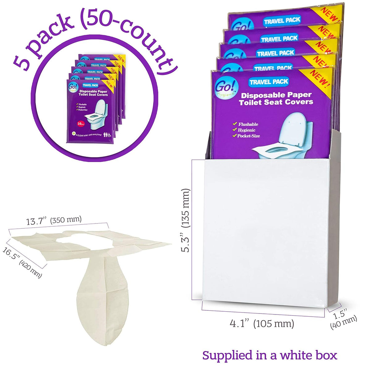 XL Travel Pack of 4 Packs (40-Count) + 1 Free Pack (10-Count) ! - Disposable Toilet Seat Covers - New!