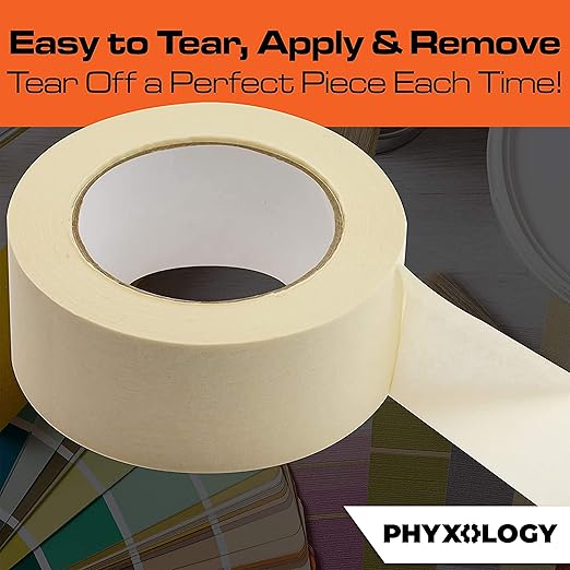 No-Residue 2 Inch 60 Yard Masking Tape 1 Pk. Easy-Tear Pro-Grade Removable Painters Tape Great for Home, Office or Commercial Contractor. Clean Drip-Free Painting with Wide Crepe Paper Rolls.