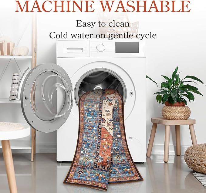 Lahome Boho Runner Rugs for Hallway 2x10 Extra Long Washable Non-Slip Hallway Rug Runner Low-Pile Stair Kitchen Carpet Oriental Throw Carpet for Entrance Bathroom Living Room Mat Foyer