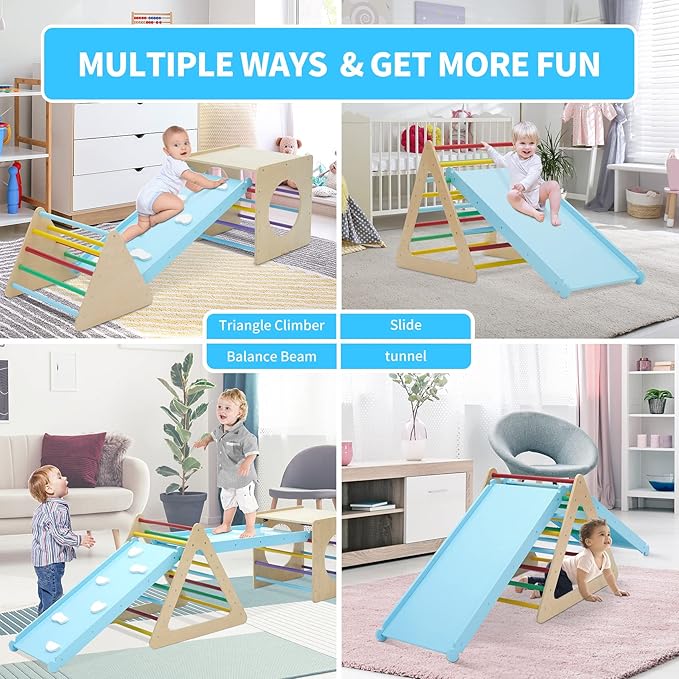 GOME Set of 7 Baby Triangle Climbing Gym Toys Indoor for Toddler Set, 1 Square and 3 Triangle Climber with 3 Ramp for Climbing Sliding and Walking, 7 in 1 Toddler Play Equipment for Indoor Playground