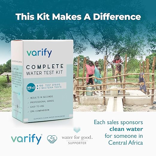 Varify 17in1 Complete Drinking Water Test Kit - 100 Strips + 2 Bacteria Tester Kits - Well, Tap, Home, City Water Testing Strip for Lead, Alkaline, Chlorine, Hardness, Iron, Fluoride, Copper & More