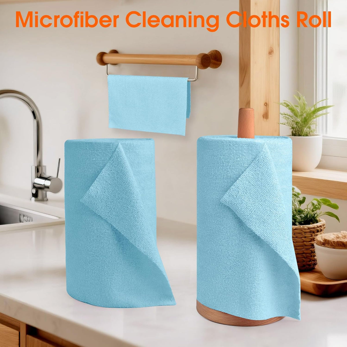 Roll of Microfiber Cleaning Cloth –100 Pack, Tear Away Microfiber Towels, Reusable, Washable, Scratch-Free, Cleaning Supplies,Kitchen Towels for Car, Home, Kitchen, Glass, Dishes(Blue)