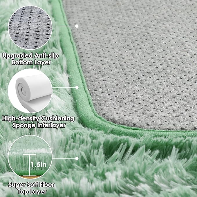 ONASAR Rugs for Living Room Bedroom, 5x8 Washable Fluffy Sage Green and White Area Rug, Geometric Boho Soft Plush Shaggy Floor Carpets for Nursery Kids Girls Boys Teen Dorm Home Decor Aesthetic