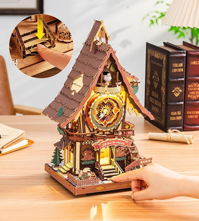 ROKR Cuckoo Clock Mechanical 3D Wooden Puzzle Kit for Adults, DIY Wooden Clock Model Building Set, Unique Home Decor Gift for Women Men