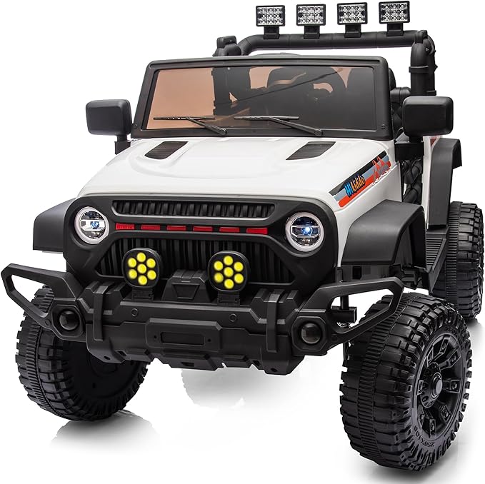 4WD Kids Ride on Car Truck, 12V 7Ah Kids Electric Vehicles Car Ride on Toy for Toddlers 3-5 with Remote Control - White