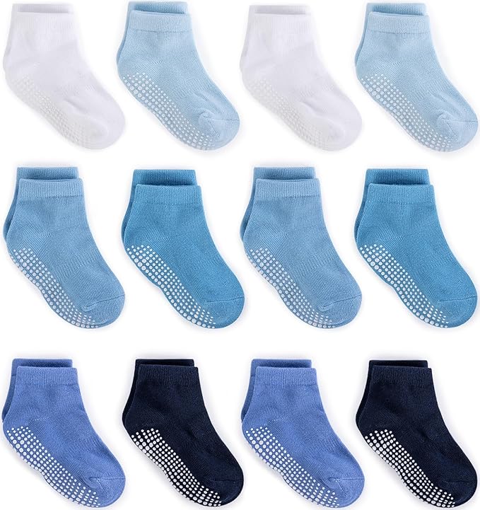 Zaples Baby Non Slip Grip Ankle Socks with Non Skid Soles for Infants Toddlers Kids Boys Girls