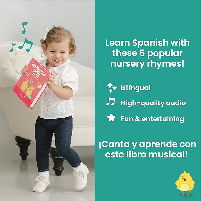 Binibi Spanish Musical Book for Babies & Toddlers 1-3 Los Pollitos Dicen & Other Nursery Rhymes | Spanish Learning for Kids | Bilingual Children's Book | Sound Book | Libro en español para bebés