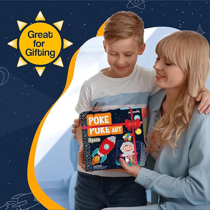 jackinthebox Poke Poke Art for Kids – Space Theme, Mess-Free Fabric Art and Craft, Flower Pressing Kits, Gift for Kids, Toys for Girls and Boys Ages 4 5 6 7 8