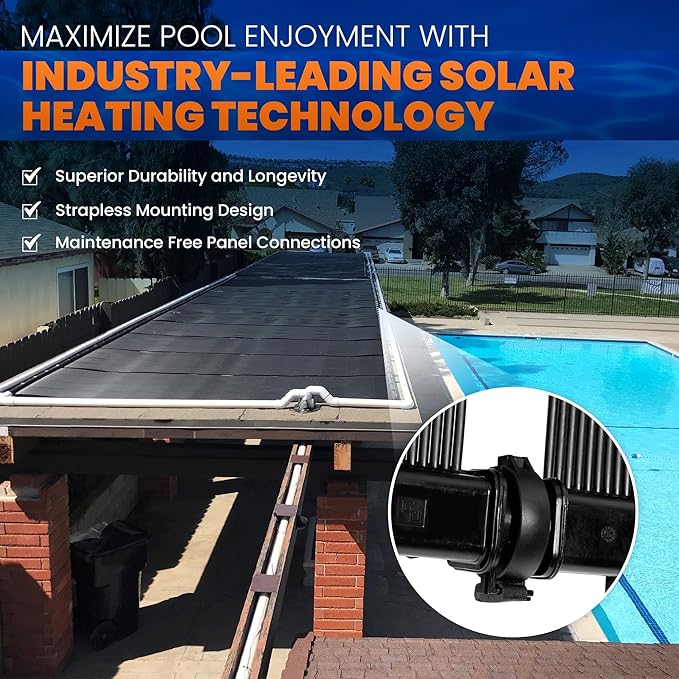 Industrial Grade Solar Pool Heater DIY Kit - Superior High-Wind Strapless Mounting System & Maximum Freeze Resistance (9-4'x9.5' / 342 Square Feet)