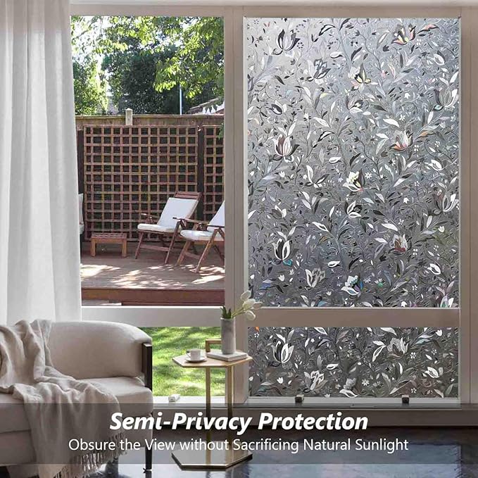 Kromapolis Window Film, Window Privacy Film Frosted, Vinyl Glass Covering, Stained Glass Decorative Film, Static Window Clings, Non-Adhesive (Grayish Black, 35.4 x 157.4 inch)