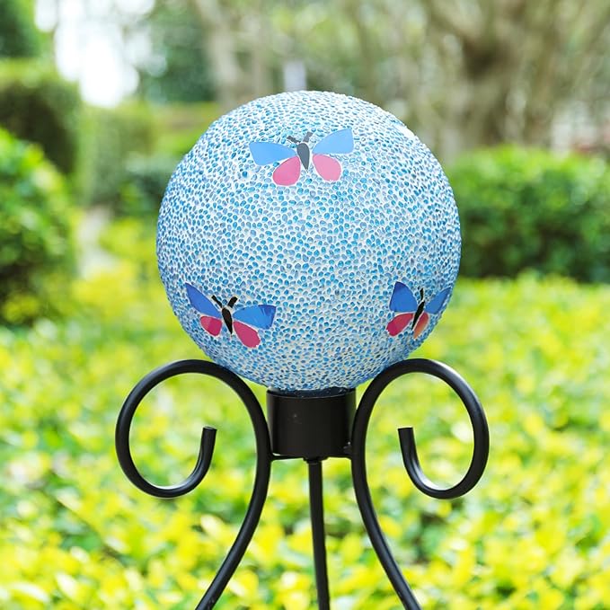 VCUTEKA Gazing Ball, 8" Glass Gazing Balls Sphere for Garden Lawn Outdoor Ornament Yard Decorative, Butterfly