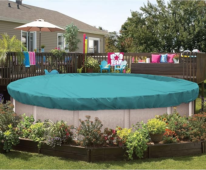 ECOOPTS 18 ft Round Pool Cover for Above Ground Pools, Swimming Pool Cover Protector Winter Safety Cover (Turquoise)