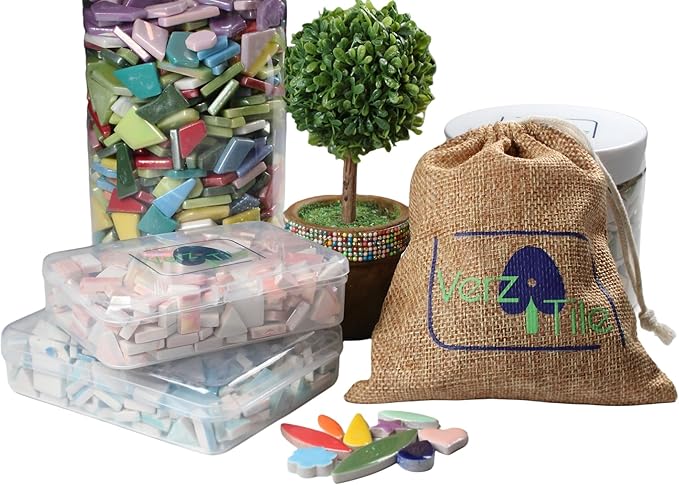 VerzTile Mosaic Tiles for Crafts - Petal Shaped Ceramic Tile Craft Hobbies & Art Projects 39 Color Options Endless Creativity DIY Design (Light Green Mix)