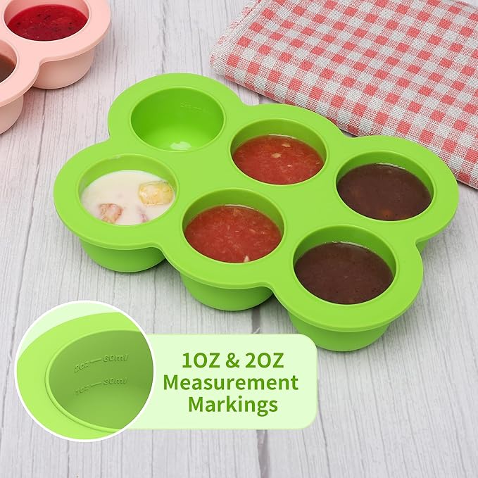 6x3oz Baby Food Freezer Tray with Clip on Lid Bright Green | Leakproof Freezer Molds Silicone Storage Container for Purees Fruits Vegetables
