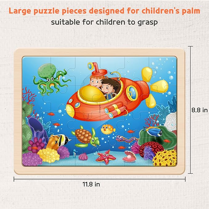 SYNARRY Large Animals Wooden Puzzles for Kids 4 in 1 Gift Box(12.2 * 9.4 in) - FSC Certified, Jigsaw Puzzles for Toddlers 3-5, Puzzles for Kids Ages 4-6, Wood Toys Gifts for 3 4 5 Year Old Boys Girls