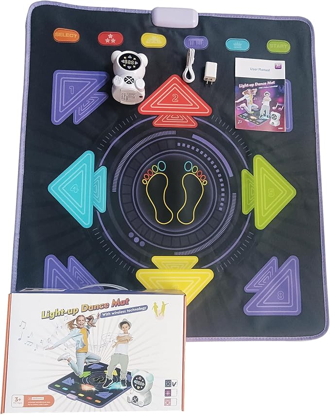 Dance Mat for Kids, Rechargeable Dance Mats for Girls and Boys, Light-up Dancing pad Game with Wireless Bluetooth, Christmas Birthday Gifts Ideas for 3 4 5 6 7 8 9 10 11 12 Year Old Kids