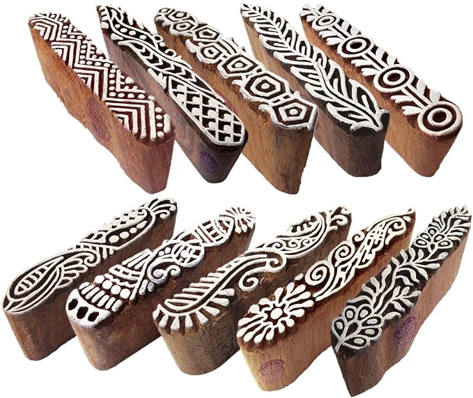 Royal Kraft Textile Wooden Blocks Innovative Border Design Printing Stamps (Set of 10) Htag2160