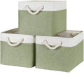 Bidtakay Large Fabric Baskets for Organizing [3-pack] Closet Organizers and Storage Baskets for Gifts Empty Foldable Nursery Baskets for Toy Storage 15 X 11 X 9.5 Inches (White&green)