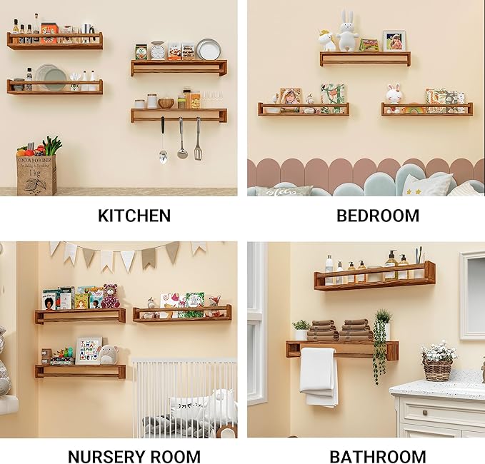 Heimlove 24 Inch Nursery Floating Shelves, Nursery Book Shelves for Wall, Wall Bookshelf for Kids Solid Wood Wall Mounted Shelves for Books,Toys and Decor Storage, Set of 2