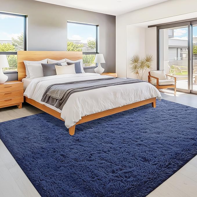 6x9 Area Rug for Living Room: Fluffy Shag Soft Washable Rugs Large Fuzzy Plush Indoor Carpet for Bedroom Nursery Playroom Kids Girls Boys Room (Navy Blue, 6'x9')