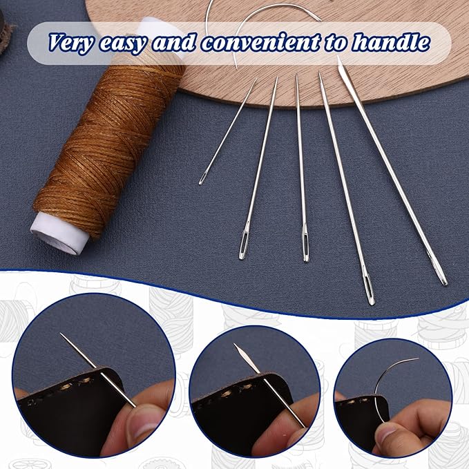 Ftyiwu Waxed Thread, Upholstery Needle and Thread 32 Yards with 7PCS Hand Sewing Needles for Home Upholstery Carpet Canvas Repair Leather Sewing (Medium Brown)