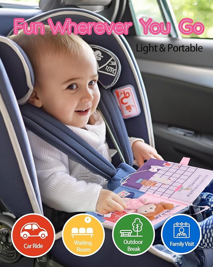 Interactive Sensory Soft Cloth Book, Educational Crinkle Quiet Activity Busy Book for Babies,Toddler Travel Toy Gift for Boys and Girls (Hello Potty)