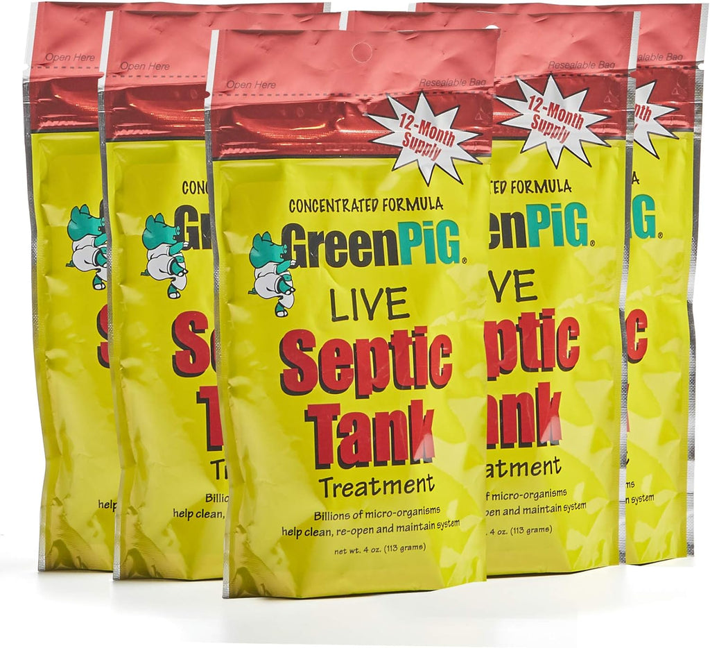Green Pig 56 Live Septic Tank Treatment 5-Year Supply Ultimate Solution in Preventing Expensive Backups, Clogs, & Drain Field Failures with 20-Easy Drop-In & Flush Pods, 20 Count
