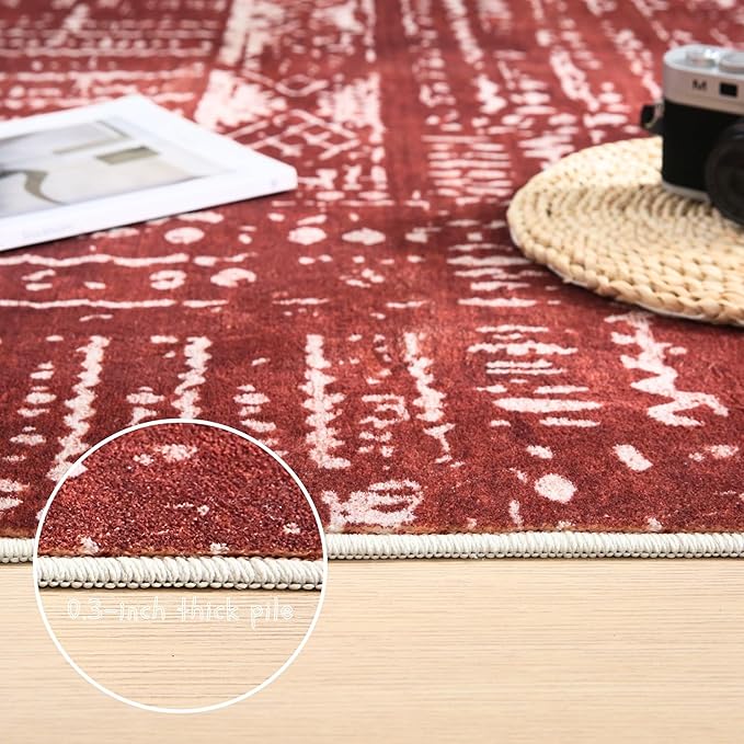 Area Rugs 8x10 Rug for Living Room Clearance Washable Boho Area Rug Non Slip Moroccan Vintage Low Pile Large Rug for Living Room, Bedroom, Farmhouse, Dining Room, Kids Playroom(Terracotta)