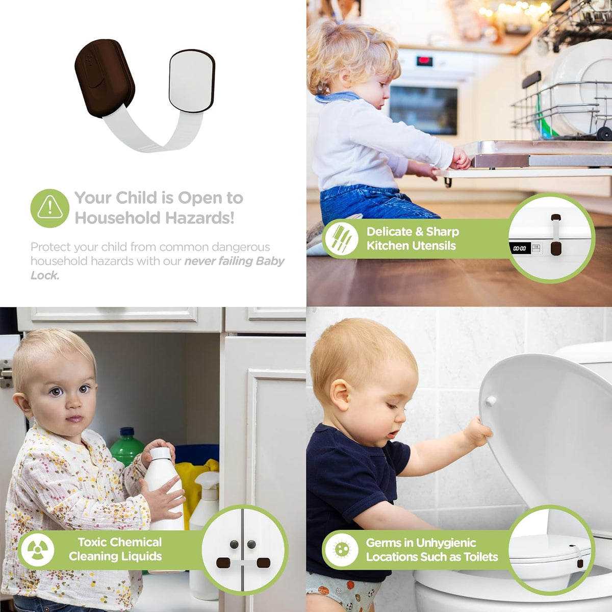 Baby Proofing Child Safety Locks (12 Pack) by Skyla Homes - The Safest, Quickest and Easiest 3M Adhesive Cabinet Latches, No Screws & Magnets, Multi-Purpose for Furniture, Kitchen, Ovens, Toilet Seats