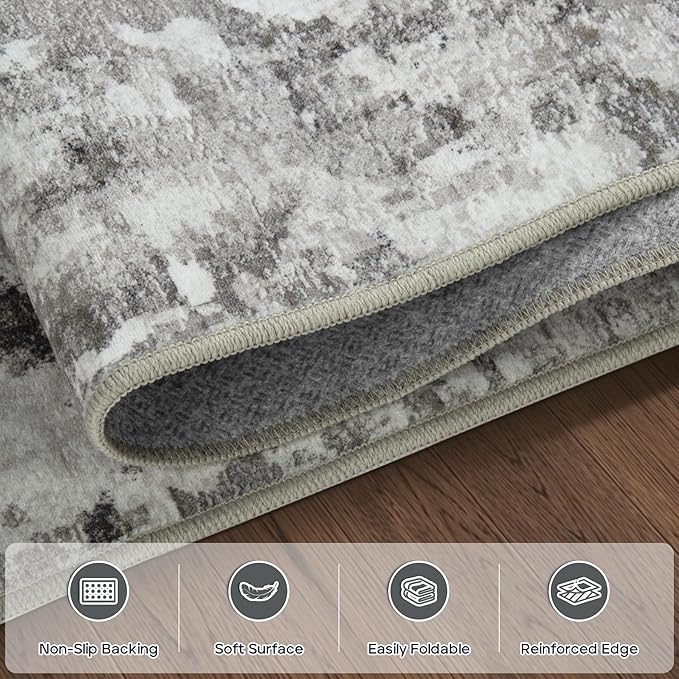Runner Rug for Hallways Kitchen 2'6"x8' Washable, Non Slip Carpet 8ft Area Rugs Entryway Rubber Backed 8 Feet Neutral Abstract Modern Low Pile Indoor Black Gold