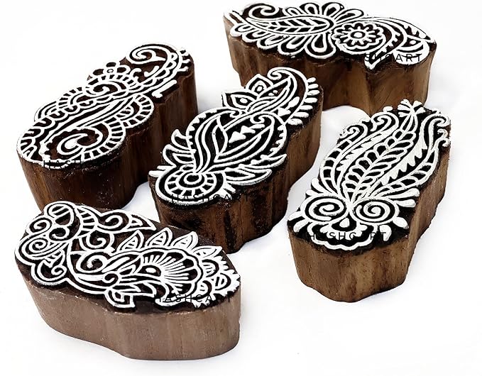 Wood Block Stamp - Handmade Wooden Printing Block, Set of 5 - Wooden Pottery Stamps for Blocks Printing - Wood Blocks for Crafting on Fabric, Clay & Henna Tattoo Hashcart®