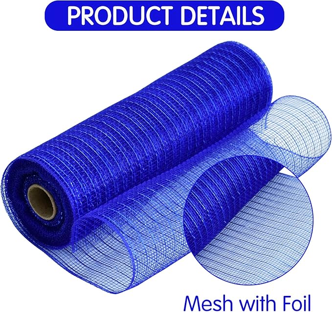 TONIFUL 4 Rolls 10 Inch Blue/Silve/White Decorative Mesh Ribbbon Rolls, for Wreath Supplies Front Door Wreath Craft Tree Decor Christmas NewYears Blue Decoration (30ft/roll, 120ft/Set)