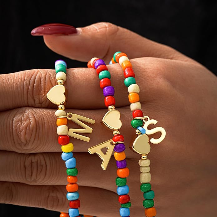 Colorful Initial Necklaces for Girls Women Kids - Teen Girls Gifts Trendy Beaded Initial Necklace Dainty Letter Gifts Choker Necklace for Girl Jewelry