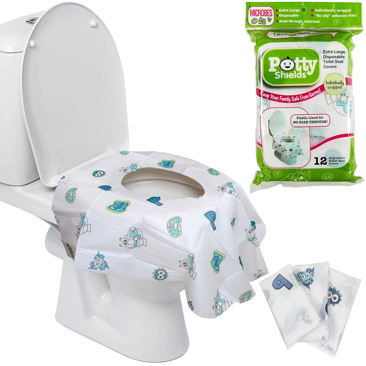 Toilet Seat Covers Disposable (12 Pack) - XL Waterproof Toilet Cover for Toddlers, Kids & Adults - Portable & Individually Wrapped for Travel, Potty Training, Vacations, Public Restrooms