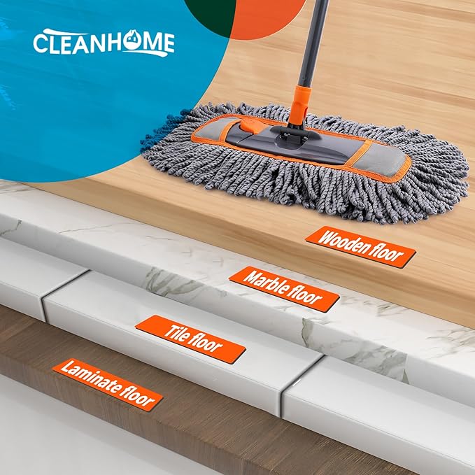 Microfiber Dust Mop for Hardwood Floor Cleaning, Dry and Wet Baseboard and Floor Duster, Household Cleaning Tool for Kitchen, Bathroom