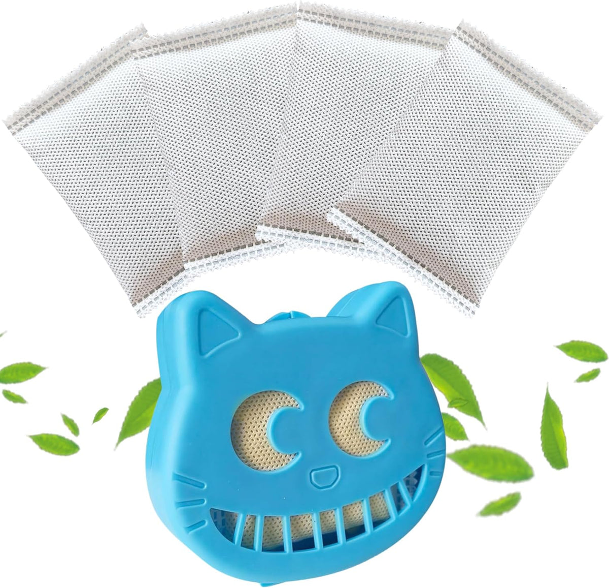 Unscented Cat Litter Box Deodorizer Kit Stick-On Activated Carbon Odor Eliminators Compatible with most manual and automatic litter boxes (4 Refills+ 1 Box) (Blue, Unscented)