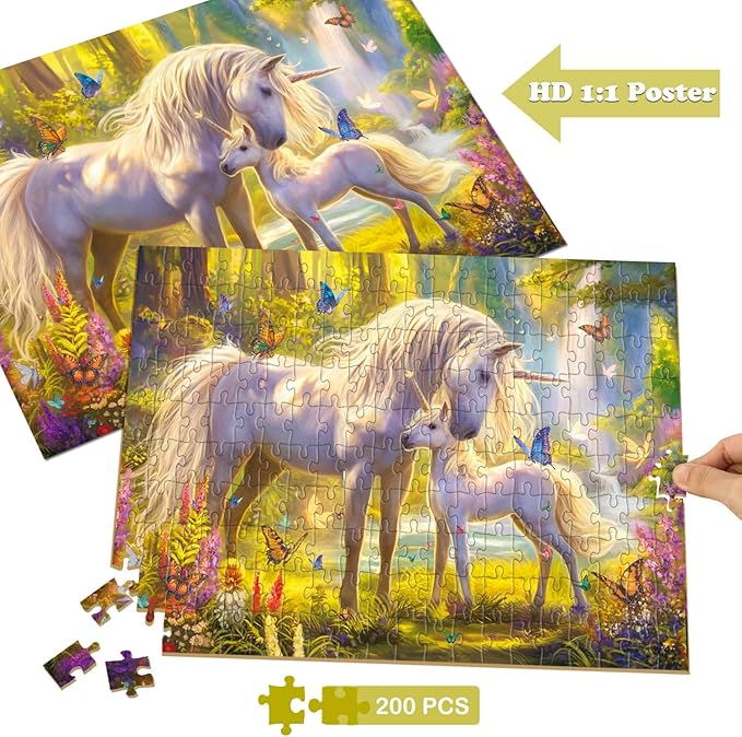 Puzzles for Kids Ages 6-8 8-10 - Unicorn and Foal, 200 Piece Puzzles for Kids, Learning Educational Jigsaw Puzzles Toys Gifts for 6 7 8 9 10 Year Old