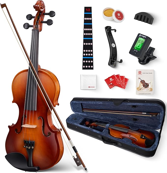 Vangoa Violin 1/2 Size for Kids Beginners Full Set, Spruce Childrens Fiddle Half Size Bundle Medium Acoustic Violins Starter Kit Package w/Side Solidwood, Hard Case for School Students Ages 6-9
