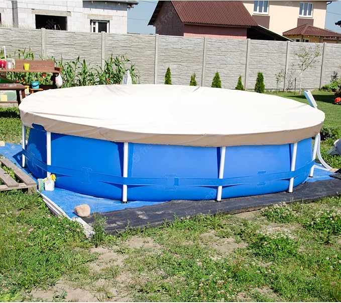 ECOOPTS 13 ft Waterproof Round Polyester Pool Cover for Above Ground Pools, Swimming Pool Cover Protector Winter Safety Cover (Beige)