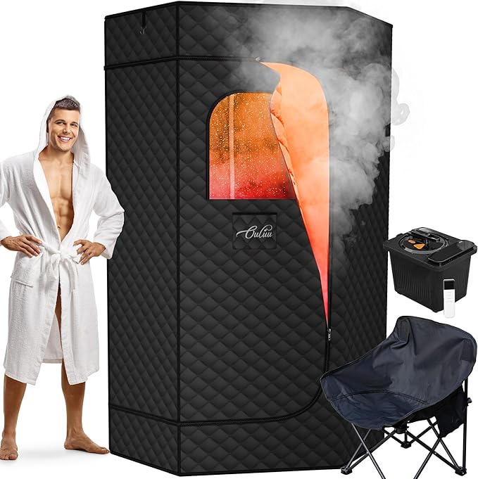 XL Portable Sauna Box, 4L Steamer Portable Steam Sauna for Home, Personal Sauna with Big Sauna Chair, Remote Control, Black, 1400W