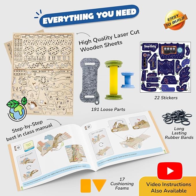 Smartivity DIY Robotic Mechanical Hand STEM Toy for Kids 8-9-10-11-12-13-14 Years Old | 2024 Parents Choice Award Winner I Birthday Gift for Boys & Girls | Engineering Kit for 8-14 Years Old