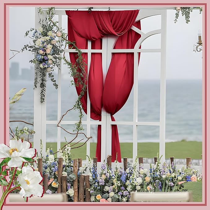 Horbaunal Burgundy Chiffon Fabric by The Yard, 10 Yard Continuous Sheer Fabric 59" Wide Soft Draping Fabric for Wedding Arch Draping Party Backdrop DIY Sewing