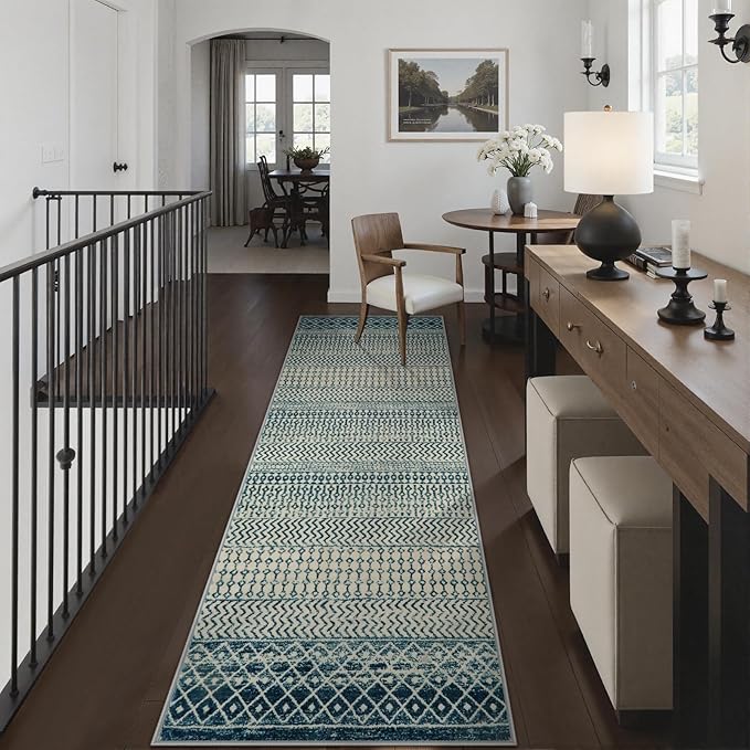 Moroccan Runner Rug 2'6''x8', Non Slip Hallway Runner Rugs for Kitchen Floor, Soft Low-Pile Entry Way Rugs Indoor Floor Carpet for Bedroom Bathroom Laundry Room