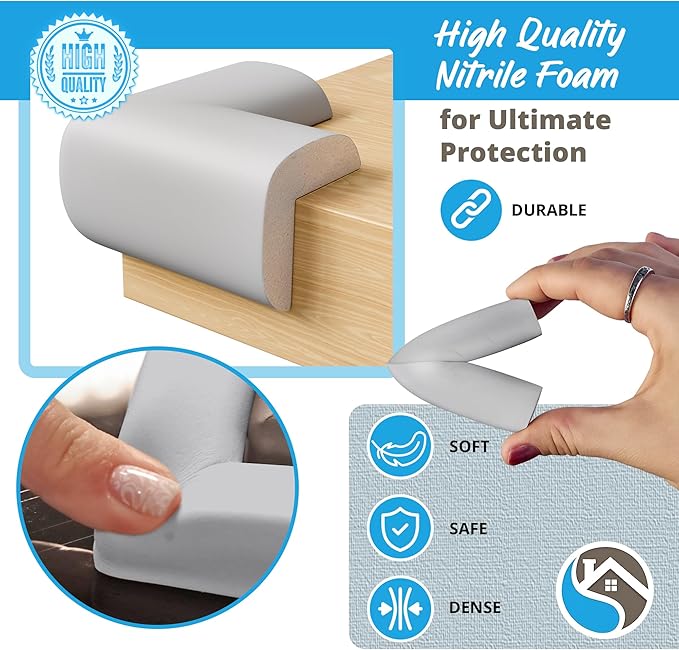 8-Pack Corner Protectors Baby Proof, Furniture Corner and Edge Safety Bumpers, Soft Rubber Foam Cushion Covers, 3M Taped Corner Guards, Baby Child Proofing Pads, Table Corner Protectors, Grey