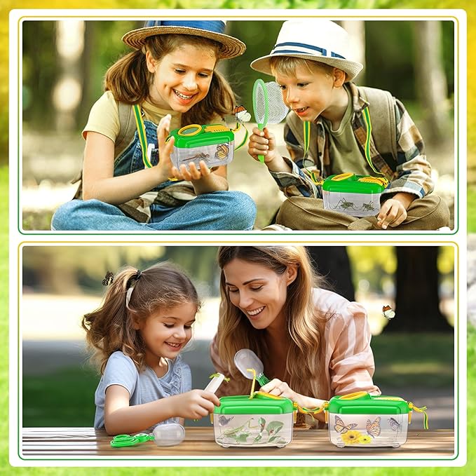 2Sets Bug Catcher for Kids - Sturdy Kids Bug Catching Kit Gifts with Collector Butterfly Net Tweezer, Bugs Habitat Outdoor Explorer Kit for Age 3 4 5 6 7 8, 8Pcs