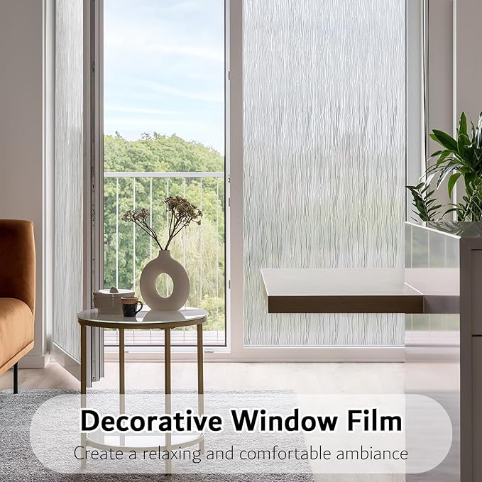 VELIMAX Frosted Window Privacy Film Non Adhesive Window Cling Removable Glass Covering Clear Water Opaque Window Film for Home Anti UV 17.7x78.7 inches