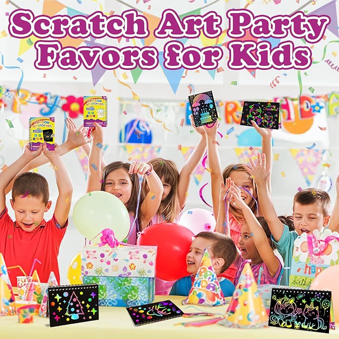 Scratch Art for Kids: 36 Pack Rainbow Scratch Paper Party Favors - Art Crafts Notebook Suitable for Birthday Gifts/School Crafts Kit/Classroom Prizes for Girls and Boys Aged 4-12