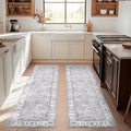 jinchan Runner Rug 3x8-2pcs Kitchen Washable Vintage Rug Hallway RugFloral Print Floor Cover Indoor Thin Retro Mat Accent for Bathroom Laundry Room Bedroom Office Farmhouse (Double,Grey)