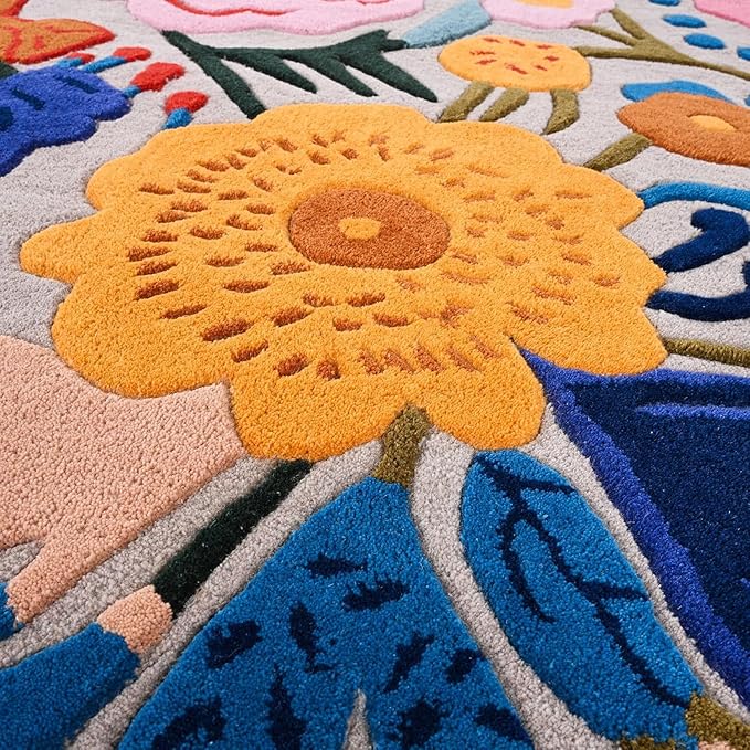 Handmade Wool Floral Area Rug for Living Room | Elegant Flower Garden Design, Soft, Thick and Durable | Bedroom, Dining Room & Home Decor Carpet (6' x 9', Floral H)